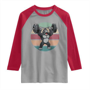 Fitness Lover Gift Raglan Shirt Powerlifting Gorilla Strength TS12 Sport Gray Red Print Your Wear