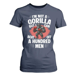 Funny Boxing T Shirt For Women Not A Gorilla But I Can Beat Off A Hundred Men TS12 Navy Print Your Wear
