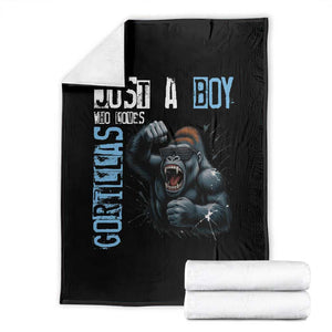 Just A Boy Who Loves Gorillas Throw Blanket Gorilla Lover Gift TS12 Black Print Your Wear
