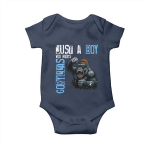 Just A Boy Who Loves Gorillas Baby Onesie Gorilla Lover Gift TS12 Navy Print Your Wear