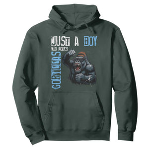 Just A Boy Who Loves Gorillas Hoodie Gorilla Lover Gift TS12 Dark Forest Green Print Your Wear