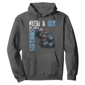 Just A Boy Who Loves Gorillas Hoodie Gorilla Lover Gift TS12 Dark Heather Print Your Wear