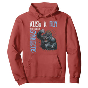 Just A Boy Who Loves Gorillas Hoodie Gorilla Lover Gift TS12 Red Print Your Wear