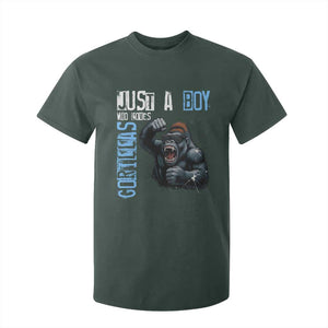 Just A Boy Who Loves Gorillas T Shirt For Kid Gorilla Lover Gift TS12 Dark Forest Green Print Your Wear