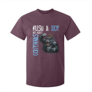 Just A Boy Who Loves Gorillas T Shirt For Kid Gorilla Lover Gift TS12 Maroon Print Your Wear