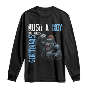 Just A Boy Who Loves Gorillas Long Sleeve Shirt Gorilla Lover Gift TS12 Black Print Your Wear
