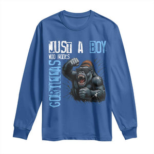 Just A Boy Who Loves Gorillas Long Sleeve Shirt Gorilla Lover Gift TS12 Royal Blue Print Your Wear