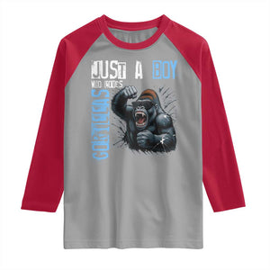 Just A Boy Who Loves Gorillas Raglan Shirt Gorilla Lover Gift TS12 Sport Gray Red Print Your Wear