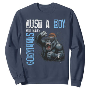 Just A Boy Who Loves Gorillas Sweatshirt Gorilla Lover Gift TS12 Navy Print Your Wear