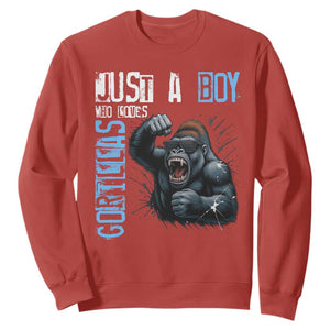 Just A Boy Who Loves Gorillas Sweatshirt Gorilla Lover Gift TS12 Red Print Your Wear
