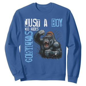 Just A Boy Who Loves Gorillas Sweatshirt Gorilla Lover Gift TS12 Royal Blue Print Your Wear