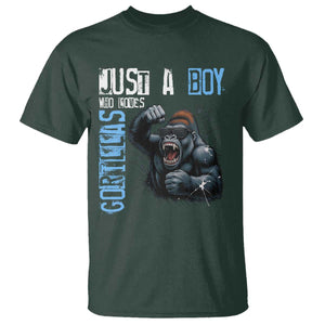 Just A Boy Who Loves Gorillas T Shirt Gorilla Lover Gift TS12 Dark Forest Green Print Your Wear