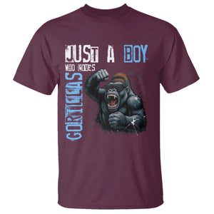 Just A Boy Who Loves Gorillas T Shirt Gorilla Lover Gift TS12 Maroon Print Your Wear