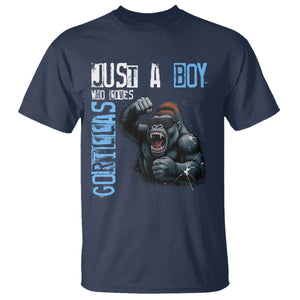 Just A Boy Who Loves Gorillas T Shirt Gorilla Lover Gift TS12 Navy Print Your Wear
