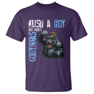 Just A Boy Who Loves Gorillas T Shirt Gorilla Lover Gift TS12 Purple Print Your Wear
