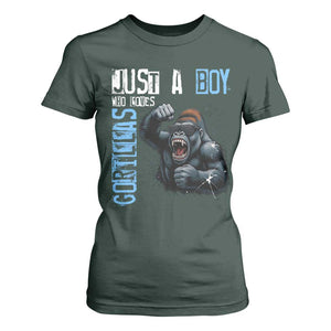 Just A Boy Who Loves Gorillas T Shirt For Women Gorilla Lover Gift TS12 Dark Forest Green Print Your Wear