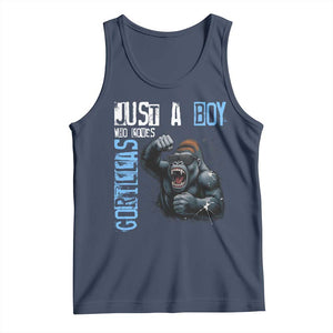 Just A Boy Who Loves Gorillas Tank Top Gorilla Lover Gift TS12 Navy Print Your Wear