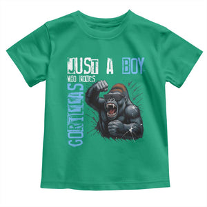 Just A Boy Who Loves Gorillas Toddler T Shirt Gorilla Lover Gift TS12 Irish Green Print Your Wear
