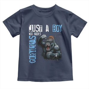 Just A Boy Who Loves Gorillas Toddler T Shirt Gorilla Lover Gift TS12 Navy Print Your Wear