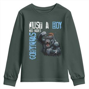 Just A Boy Who Loves Gorillas Youth Sweatshirt Gorilla Lover Gift TS12 Dark Forest Green Print Your Wear