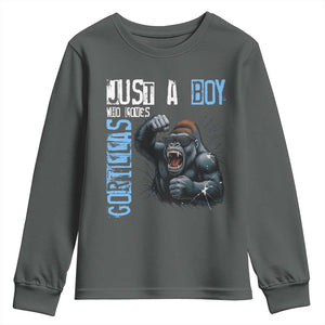 Just A Boy Who Loves Gorillas Youth Sweatshirt Gorilla Lover Gift TS12 Dark Heather Print Your Wear
