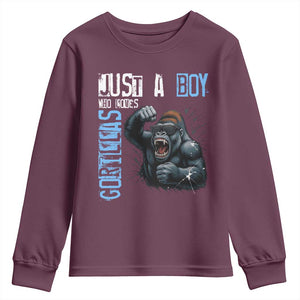 Just A Boy Who Loves Gorillas Youth Sweatshirt Gorilla Lover Gift TS12 Maroon Print Your Wear