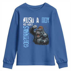 Just A Boy Who Loves Gorillas Youth Sweatshirt Gorilla Lover Gift TS12 Royal Blue Print Your Wear
