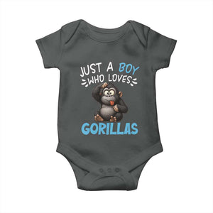 Funny Gorilla Lover Gift Baby Onesie Just A Boy Who Loves Gorillas TS12 Dark Heather Print Your Wear