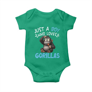 Funny Gorilla Lover Gift Baby Onesie Just A Boy Who Loves Gorillas TS12 Irish Green Print Your Wear