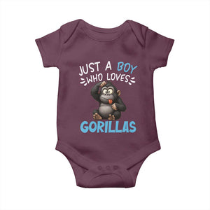 Funny Gorilla Lover Gift Baby Onesie Just A Boy Who Loves Gorillas TS12 Maroon Print Your Wear