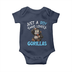 Funny Gorilla Lover Gift Baby Onesie Just A Boy Who Loves Gorillas TS12 Navy Print Your Wear