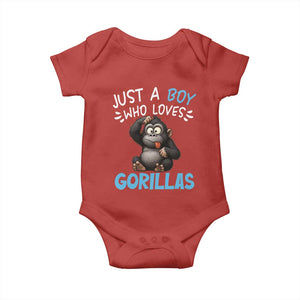 Funny Gorilla Lover Gift Baby Onesie Just A Boy Who Loves Gorillas TS12 Red Print Your Wear