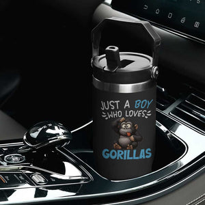 Funny Gorilla Lover Gift Flip Straw Tumbler Just A Boy Who Loves Gorillas TS12 Print Your Wear