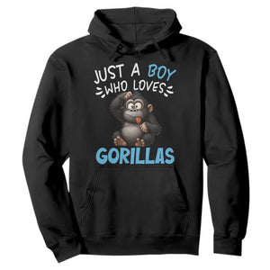 Funny Gorilla Lover Gift Hoodie Just A Boy Who Loves Gorillas TS12 Black Print Your Wear