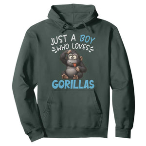 Funny Gorilla Lover Gift Hoodie Just A Boy Who Loves Gorillas TS12 Dark Forest Green Print Your Wear
