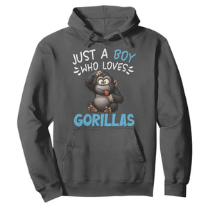 Funny Gorilla Lover Gift Hoodie Just A Boy Who Loves Gorillas TS12 Dark Heather Print Your Wear