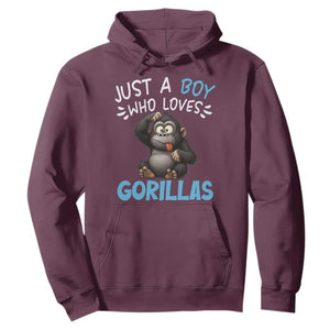 Funny Gorilla Lover Gift Hoodie Just A Boy Who Loves Gorillas TS12 Maroon Print Your Wear