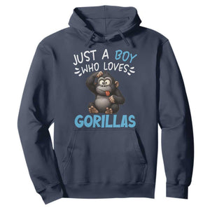 Funny Gorilla Lover Gift Hoodie Just A Boy Who Loves Gorillas TS12 Navy Print Your Wear