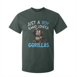 Funny Gorilla Lover Gift T Shirt For Kid Just A Boy Who Loves Gorillas TS12 Dark Forest Green Print Your Wear