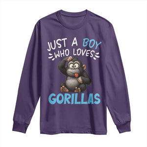 Funny Gorilla Lover Gift Long Sleeve Shirt Just A Boy Who Loves Gorillas TS12 Purple Print Your Wear
