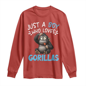 Funny Gorilla Lover Gift Long Sleeve Shirt Just A Boy Who Loves Gorillas TS12 Red Print Your Wear