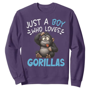 Funny Gorilla Lover Gift Sweatshirt Just A Boy Who Loves Gorillas TS12 Purple Print Your Wear