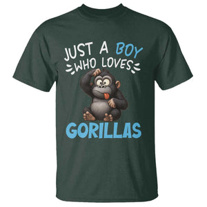 Funny Gorilla Lover Gift T Shirt Just A Boy Who Loves Gorillas TS12 Dark Forest Green Print Your Wear