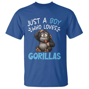 Funny Gorilla Lover Gift T Shirt Just A Boy Who Loves Gorillas TS12 Royal Blue Print Your Wear