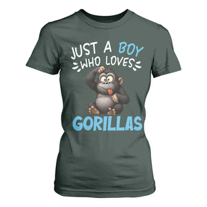 Funny Gorilla Lover Gift T Shirt For Women Just A Boy Who Loves Gorillas TS12 Dark Forest Green Print Your Wear