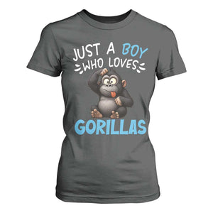 Funny Gorilla Lover Gift T Shirt For Women Just A Boy Who Loves Gorillas TS12 Dark Heather Print Your Wear