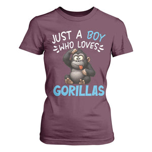 Funny Gorilla Lover Gift T Shirt For Women Just A Boy Who Loves Gorillas TS12 Maroon Print Your Wear