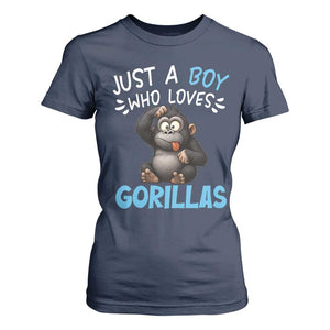 Funny Gorilla Lover Gift T Shirt For Women Just A Boy Who Loves Gorillas TS12 Navy Print Your Wear