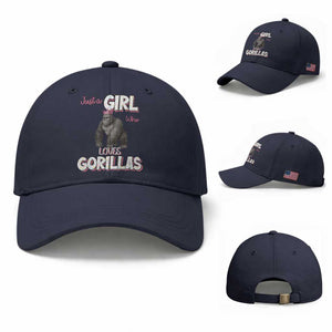 Gorilla Lover Gift Baseball Cap Just A Girl Who Loves Gorillas TS12 Baseball Cap Universal Fit Navy Print Your Wear
