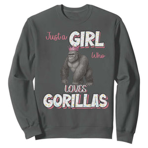 Gorilla Lover Gift Sweatshirt Just A Girl Who Loves Gorillas TS12 Dark Heather Print Your Wear